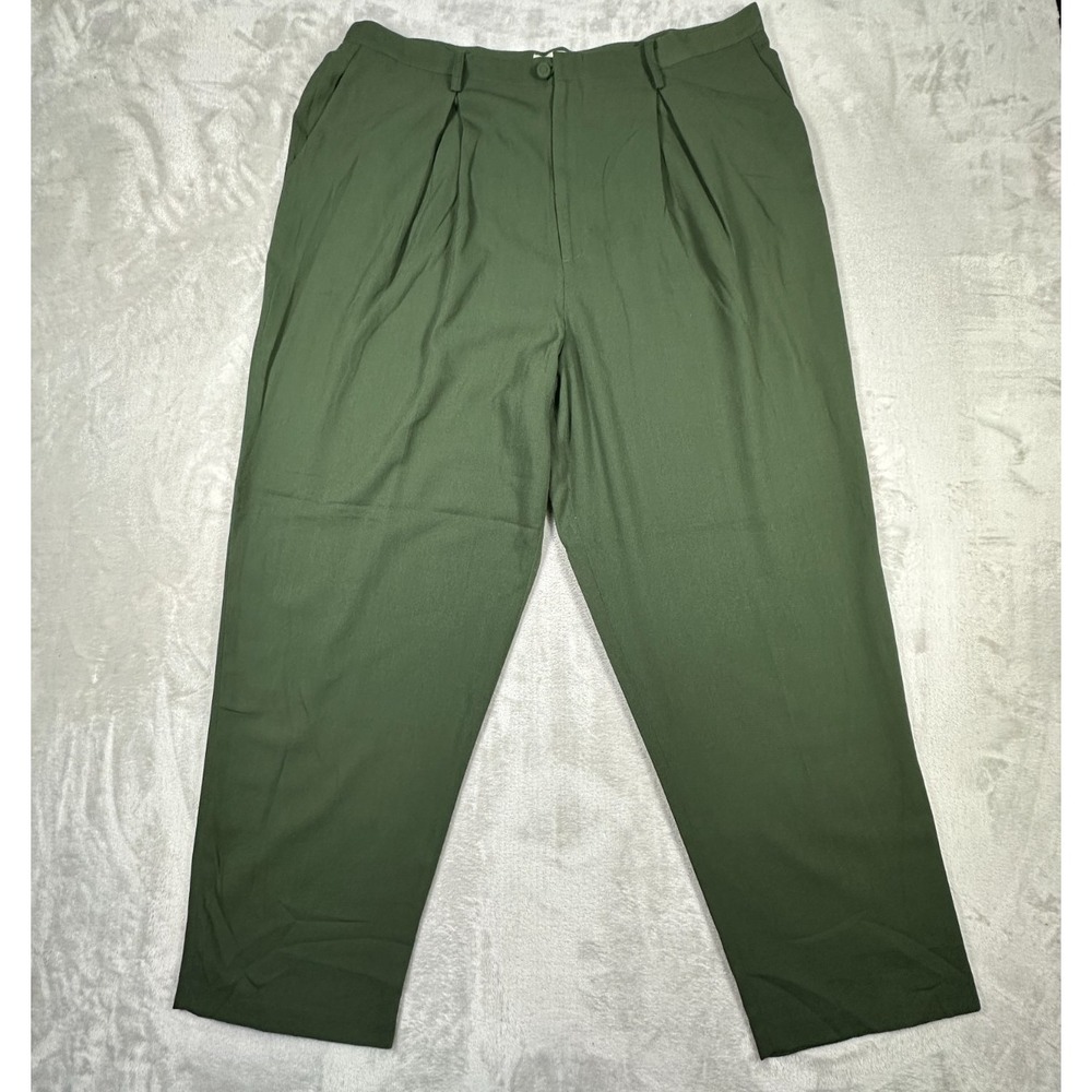 The Avenue Women 20 Trousers Olive Green Pleated Workwear Poly Rayon Dress Pants